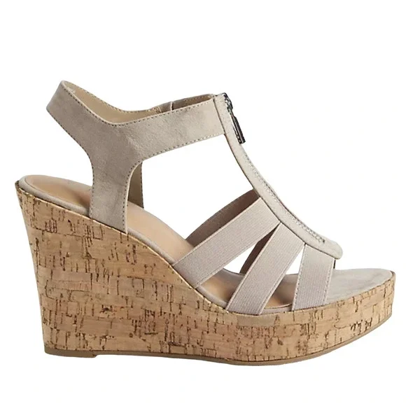 Torrid NWT Stretch Front Zip Wedge Faux Suede Taupe Size 11.5 WW Espadrille - Picture 3 of 7